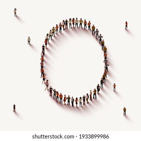 Large group of people in number 0 zero form. Vector illustration