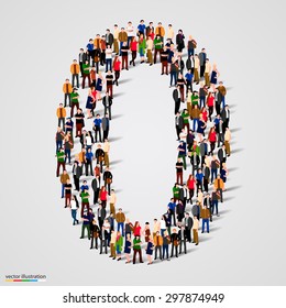 Large Group Of People In Number 0 Zero Form. People Font. Vector Illustration