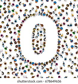 Large group of people in number 0 zero form. People font. Vector illustration