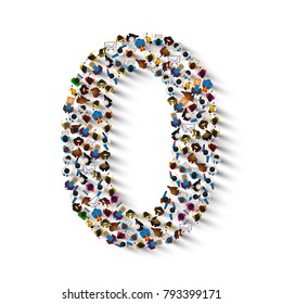 Large group of people in number 0 zero form. People font . Vector illustration