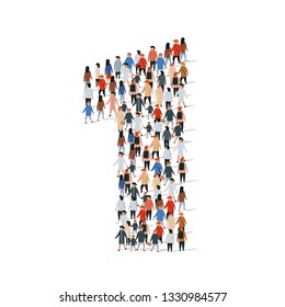 Large group of people in number 1 one form. Vector illustration