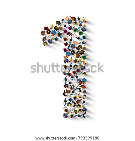 Large group of people in number 1 one form. People font . Vector illustration