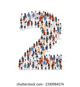 Large group of people in number 2 two form. Vector illustration