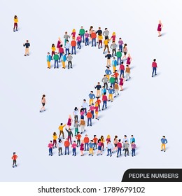 Large group of people in number 2 two form. Vector illustration