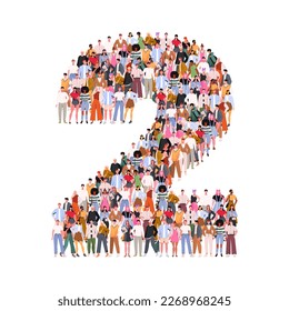 Large group of people in number 2 two form. Numbers made of people. A crowd of male and female characters. Flat vector illustration isolated on white background.