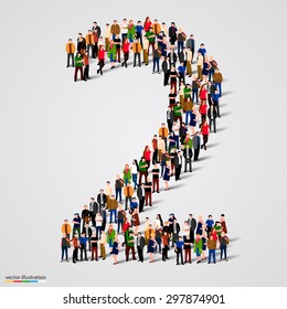 Large group of people in number 2 two form. People font. Vector illustration