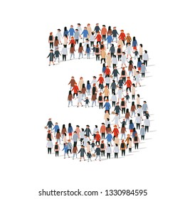 Large group of people in number 3 three form. Vector illustration