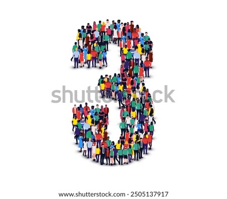 Large group of people in number 3 three form. Vector illustration