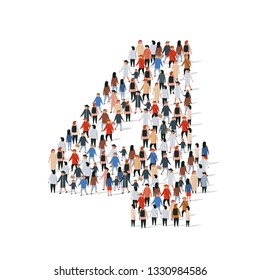 Large group of people in number 4 one form. Vector illustration