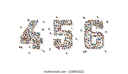 Large group of people in number 4, 5, 6, four, five, six, form. People font. Vector illustration