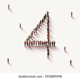 Large group of people in number 4 four form. Vector illustration