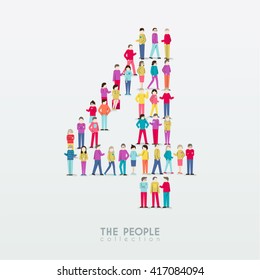 Large Group of People in Number 4 Form Vector Design