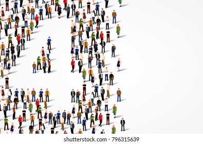 Large group of people in number 4 four form. Vector background