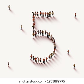 Large group of people in number 5 five form. Vector illustration