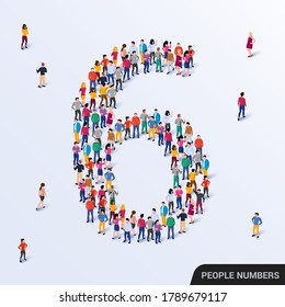 Large Group Of People In Number 6 Six Form. Vector Illustration