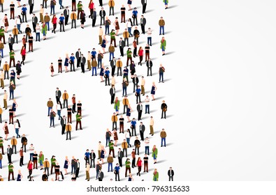 Gran grupo de personas en el número 6 forma. Fondo del vector
