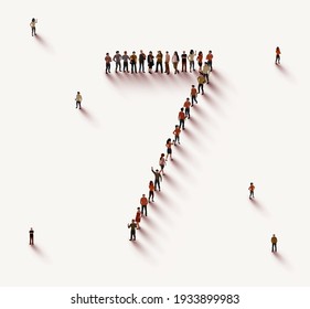 Large group of people in number 7 seven form. Vector illustration