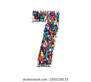 Large group of people in number 7 seven form. Vector illustration