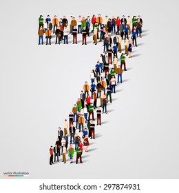 Large Group Of People In Number 7 Seven Form. People Font. Vector Illustration