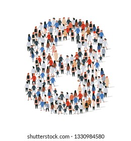 Large group of people in number 8 eight form. Vector illustration