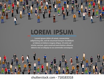 Large group of people on dark background. Vector background