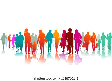 Large group of people on white, illustration