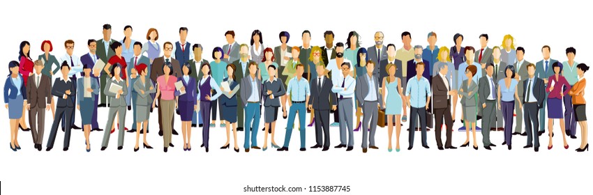 Large group of people on white background.