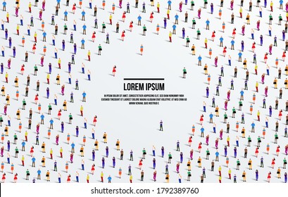 A large group of people on white background with space for text. Crowd seamless background. Vector illustration