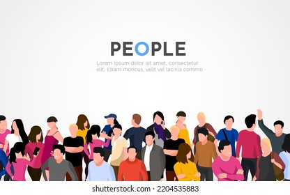 Large group of people on white background. People crowd concept. Vector illustration