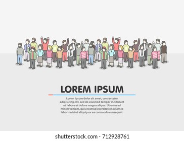 Large group of people on white background. Vector background