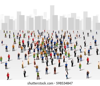 Large Group Of People Over The City. Business Concept. Vector Illustration