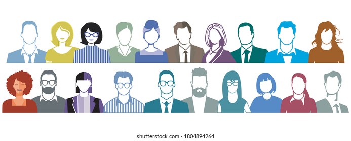 Large group of people portrait, faces illustration on white background.