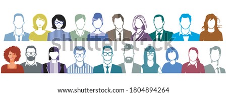 Large group of people portrait, faces illustration on white background.