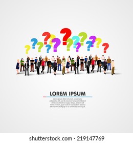 Large group of people with questions. Vector illustration