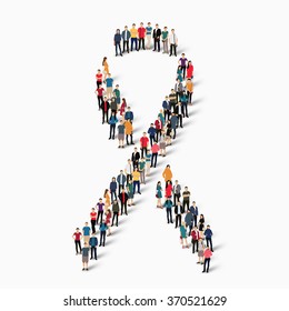 A large group of people in the ribbon, breast cancer awareness symbol . Vector illustration