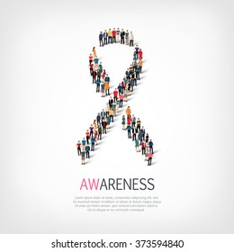 A large group of people in the ribbon, breast cancer awareness symbol . Vector illustration