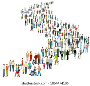 Large group of people in a row