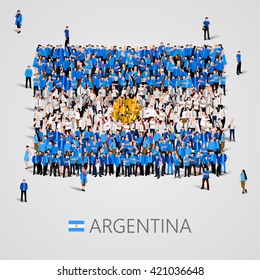 Large group of people in the shape of Argentine Republic flag. Argentina. Vector illustration