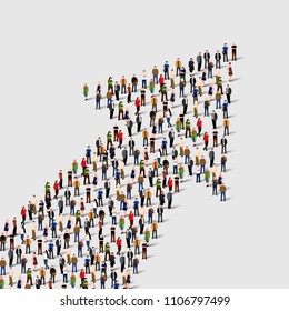 Large group of people in the shape of an arrow. Vector illustration