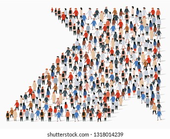 Grupo grande de personas en forma de flecha. Ilustración del vector