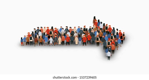 Large group of people in the shape of an arrow shape. Vector illustration