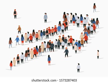 Large group of people in the shape of an arrow. Vector illustration