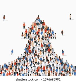 Large group of people in the shape of an arrow. Vector illustration