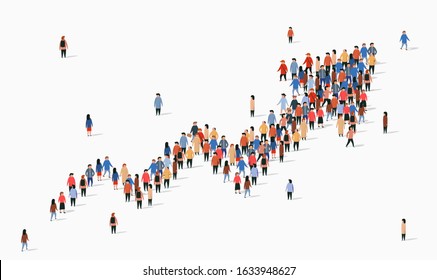 Large group of people in the shape of an arrow. Vector illustration