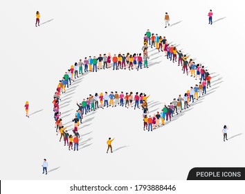 Gran grupo de personas en forma de flecha, negocio y tecnología. Ilustración del vector