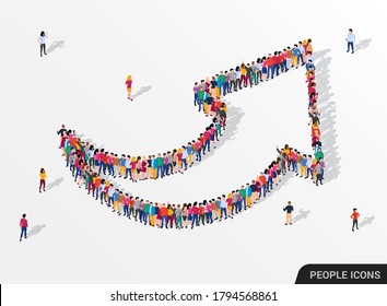 Large group of people in the shape of an arrow, business, and technology. Vector illustration