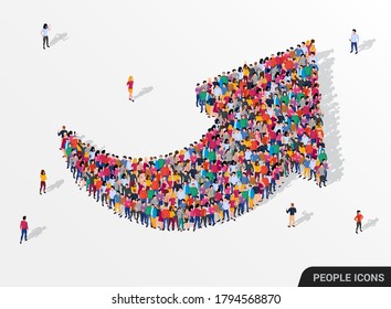 Large group of people in the shape of an arrow, business, and technology. Vector illustration