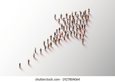 Large group of people in the shape of an arrow. Business concept. Vector illustration