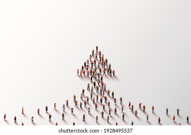 Large group of people in the shape of an arrow. Business concept. Vector illustration