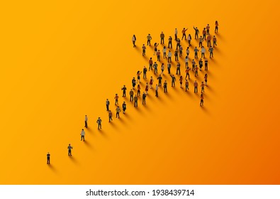 Large group of people in the shape of an arrow. Business concept. Vector illustration
